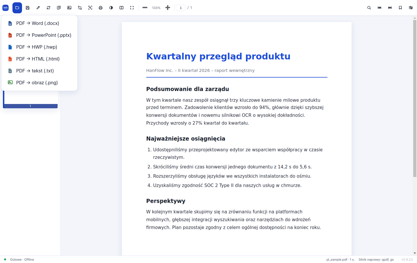 Konwersja PDF do Worda, PowerPointa, HTML, tekstu i obrazów
