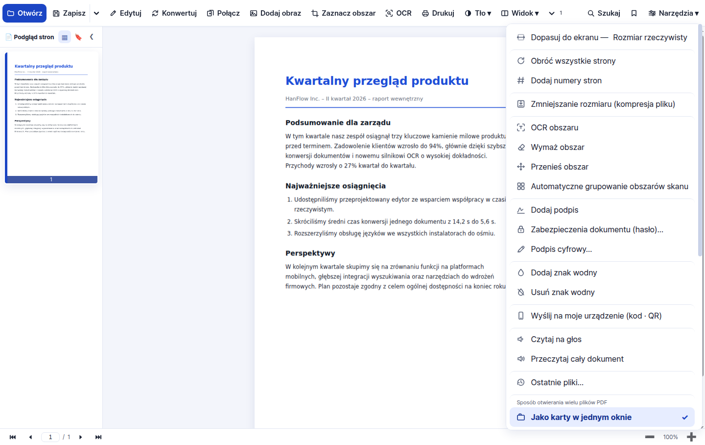 Wszystko w jednym menu Narzędzia