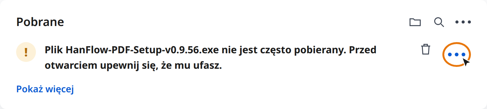 Kliknij Więcej akcji (⋯) w ostrzeżeniu pobierania w Edge
