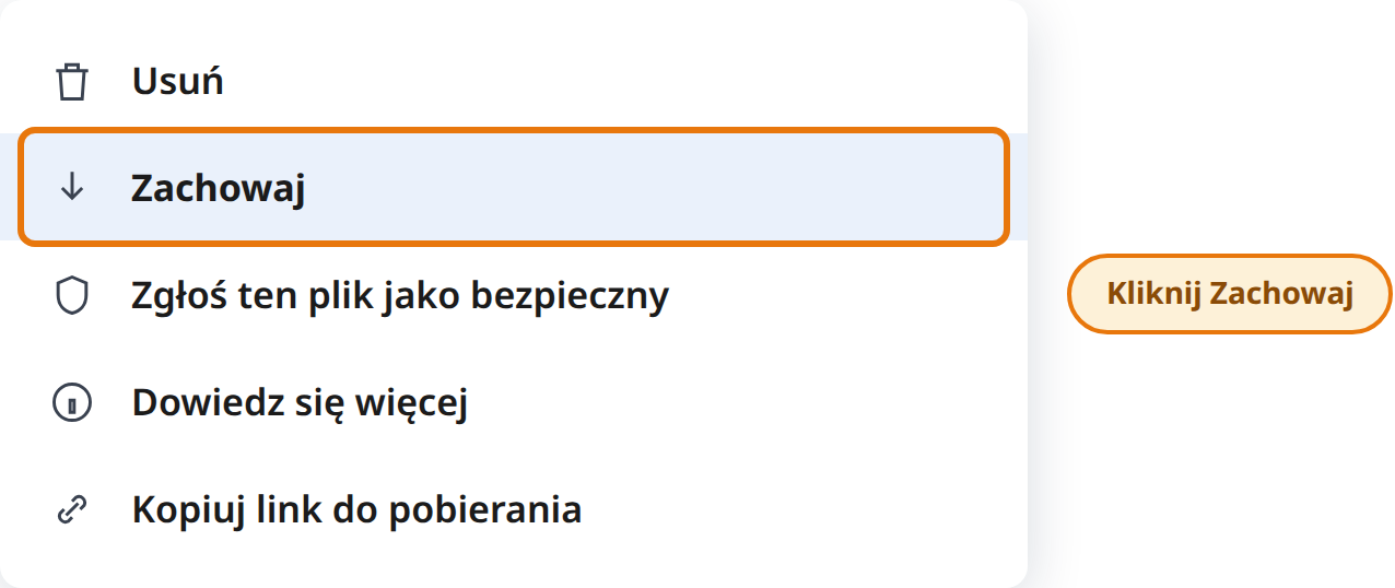 Kliknij Zachowaj w menu