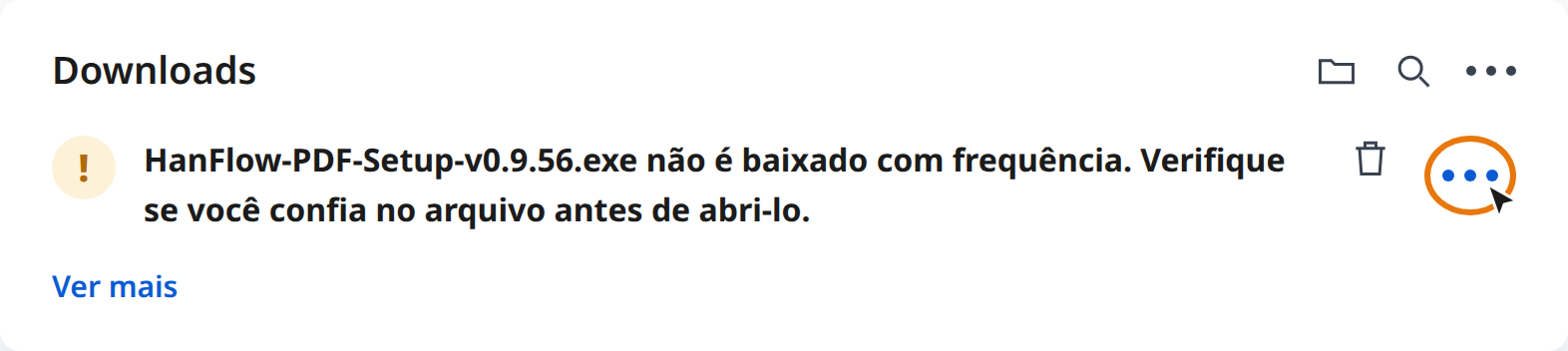 Clique em Mais ações (⋯) no aviso de download do Edge