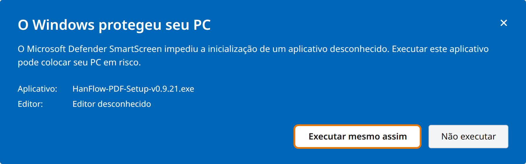 Clique em Executar assim mesmo