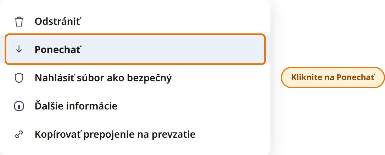 Kliknite na Ponechať v ponuke