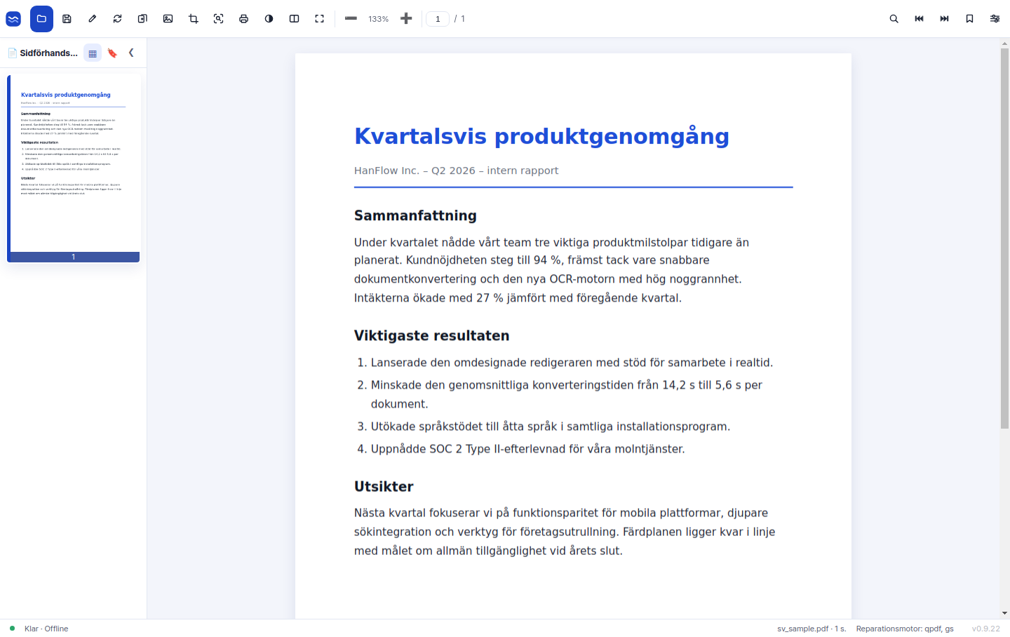 Ren vy för läsning och redigering