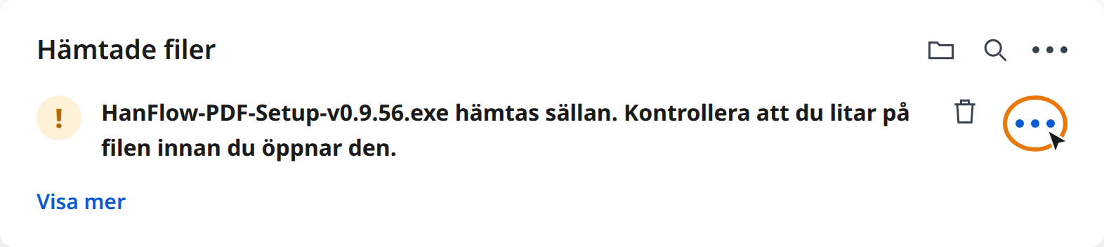 Klicka på Fler åtgärder (⋯) i Edges nedladdningsvarning