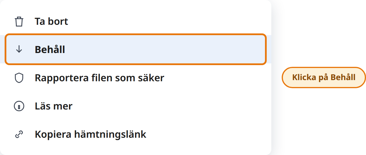 Klicka på Behåll i menyn