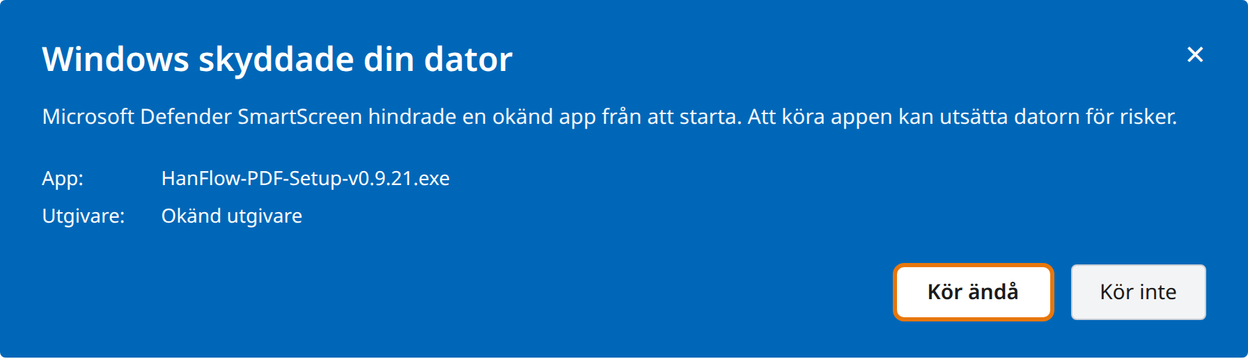 Klicka på Kör ändå