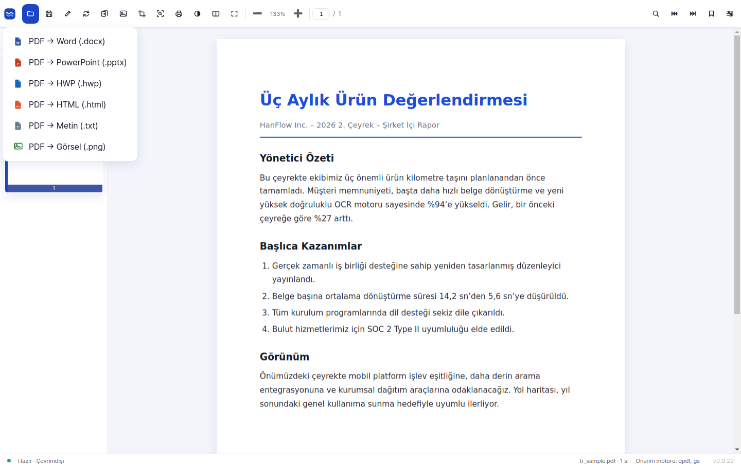 PDF'yi Word, PowerPoint, HTML, metin ve görsellere dönüştürün