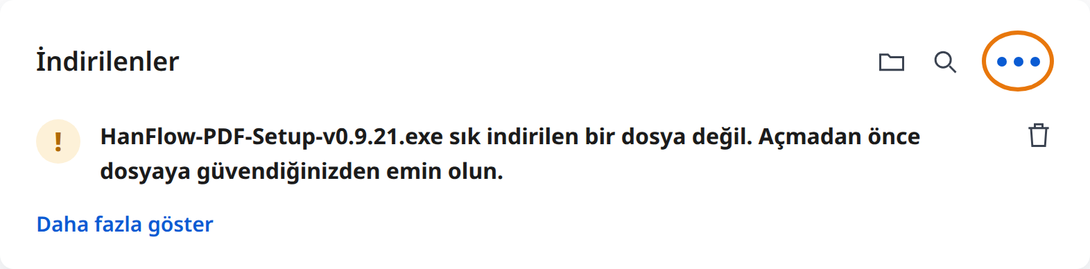 Edge indirme uyarısında Diğer eylemler (⋯) düğmesine tıklayın