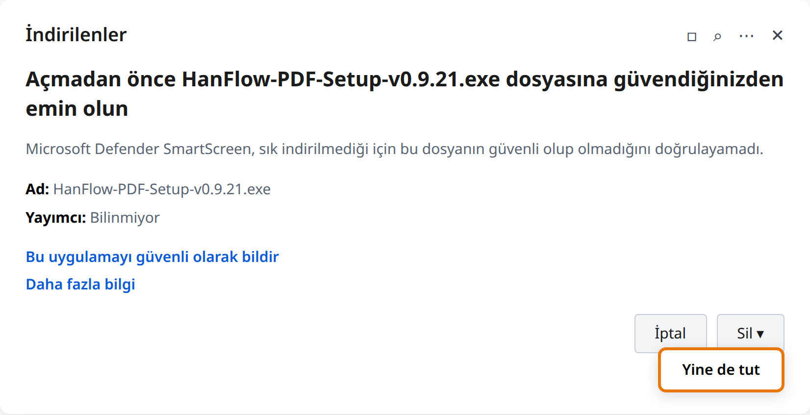 Sil'in yanındaki oka, ardından Yine de sakla'ya tıklayın