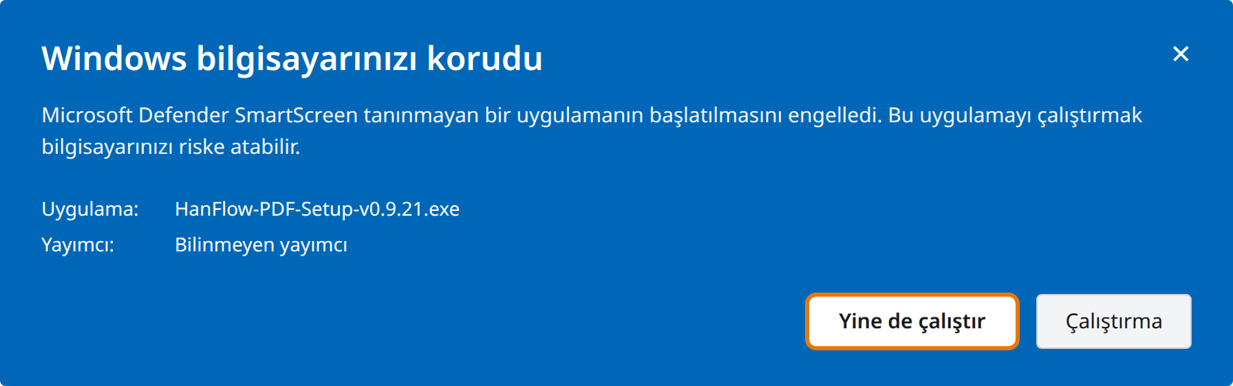 Yine de çalıştır'a tıklayın
