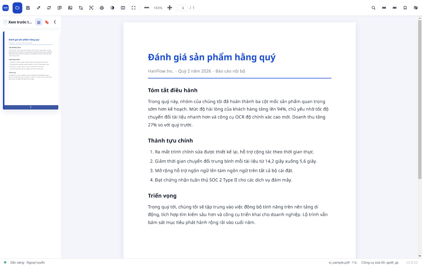 Màn hình đọc và chỉnh sửa gọn gàng