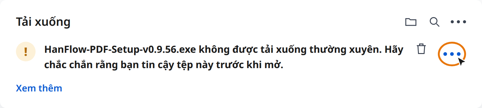 Nhấp Tác vụ khác (⋯) trong cảnh báo tải xuống của Edge