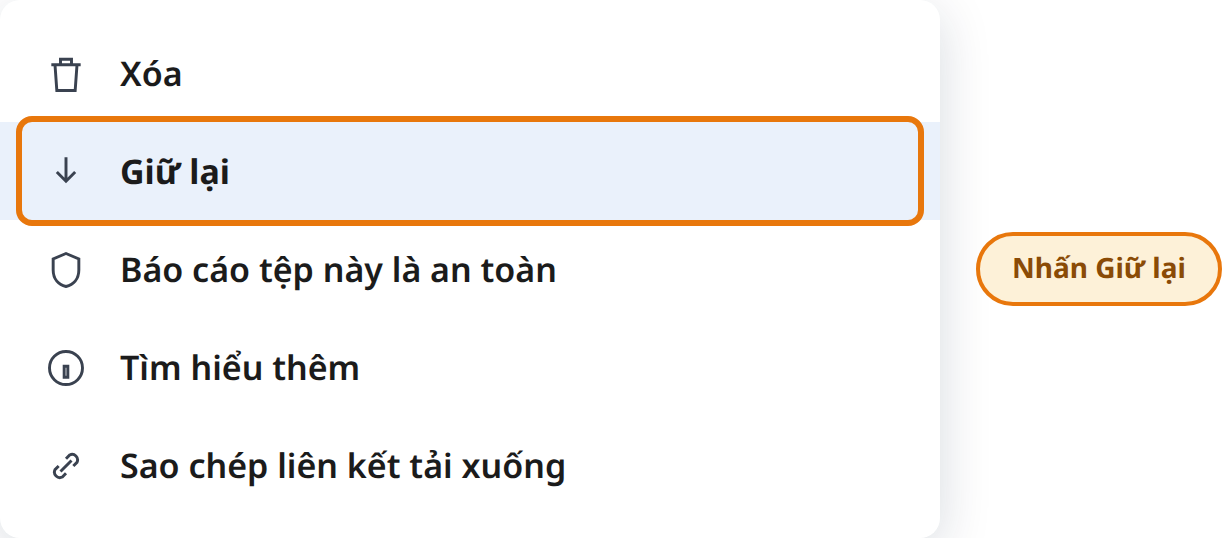 Nhấp Giữ lại trong menu
