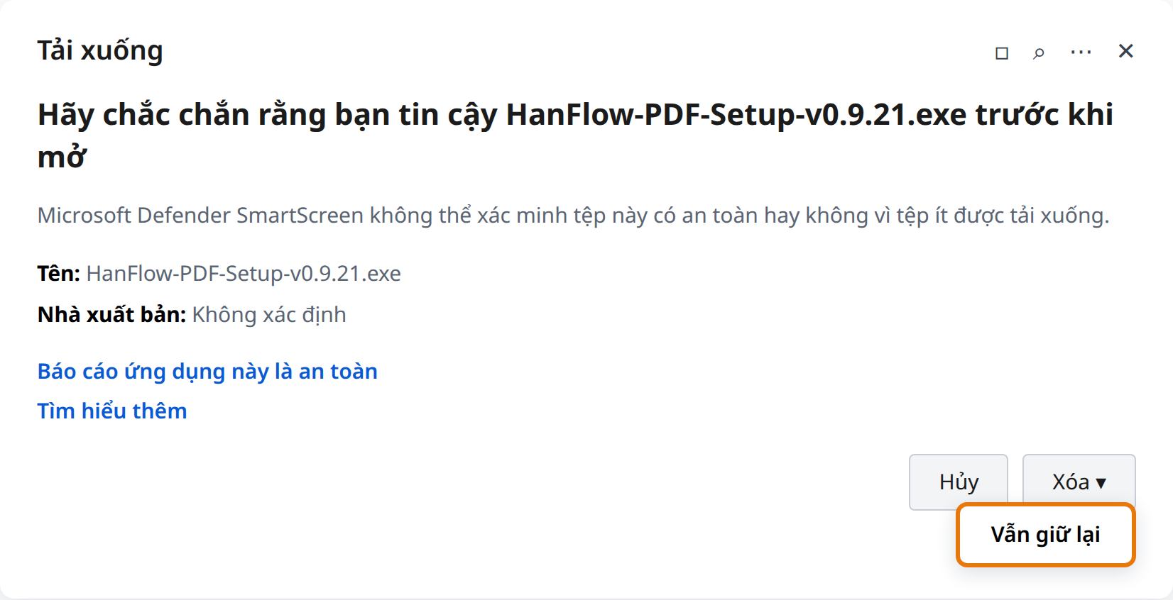 Nhấp mũi tên bên cạnh Xóa, rồi chọn Vẫn giữ lại