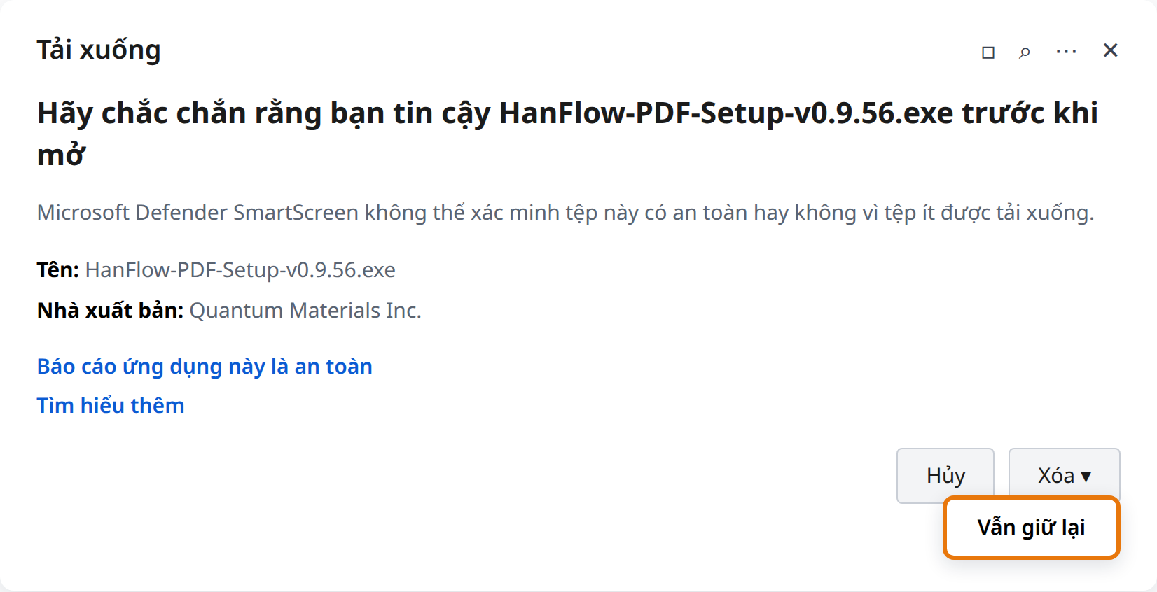 Nhấp mũi tên bên cạnh Xóa, rồi chọn Vẫn giữ lại