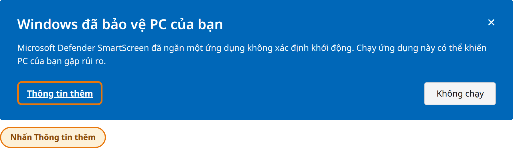 Nhấp Thông tin thêm trong cửa sổ Windows đã bảo vệ PC của bạn